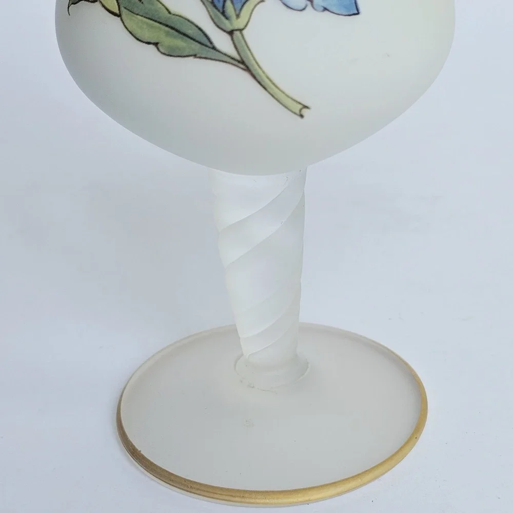 Vintage Frosted Satin Glass‎ Bud Vase Hand Painted Floral Gold Rim Decor 10.5in